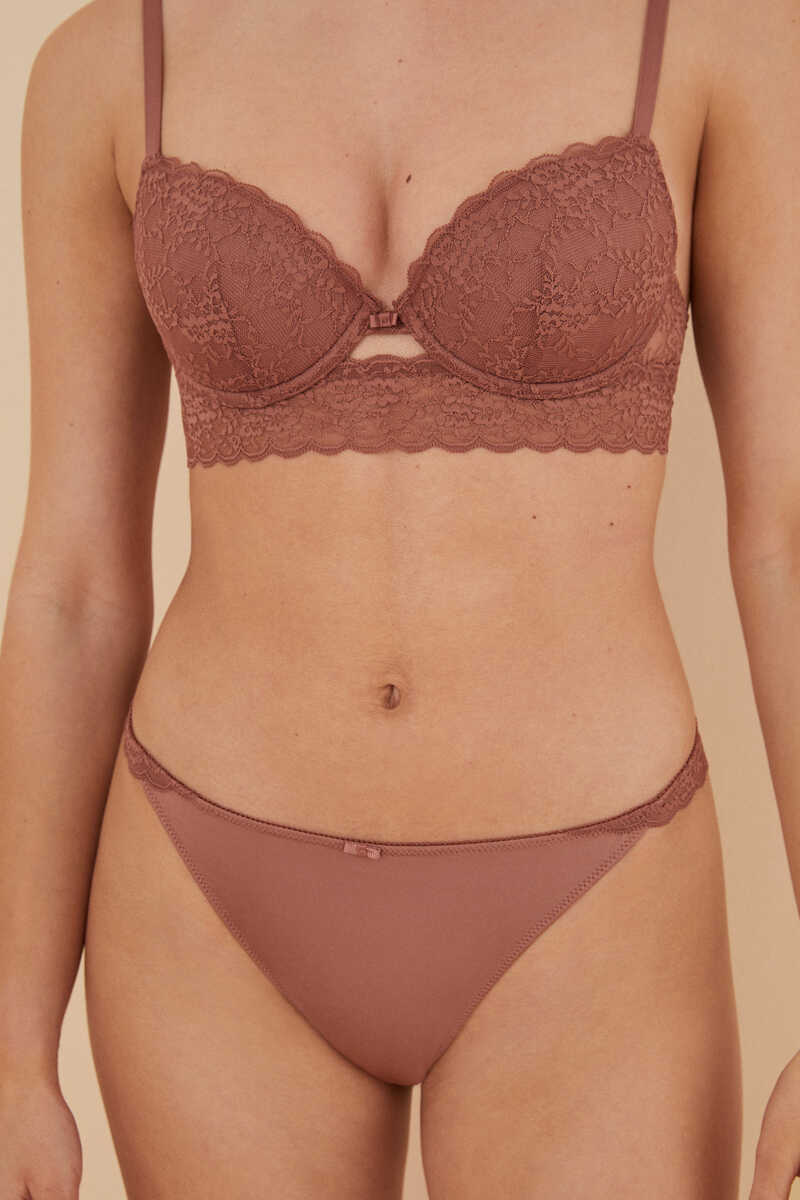 Womensecret Brown microfibre and lace tanga red