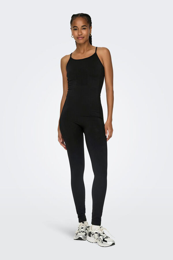 Womensecret Mono seamless negro tirantes canalé negro