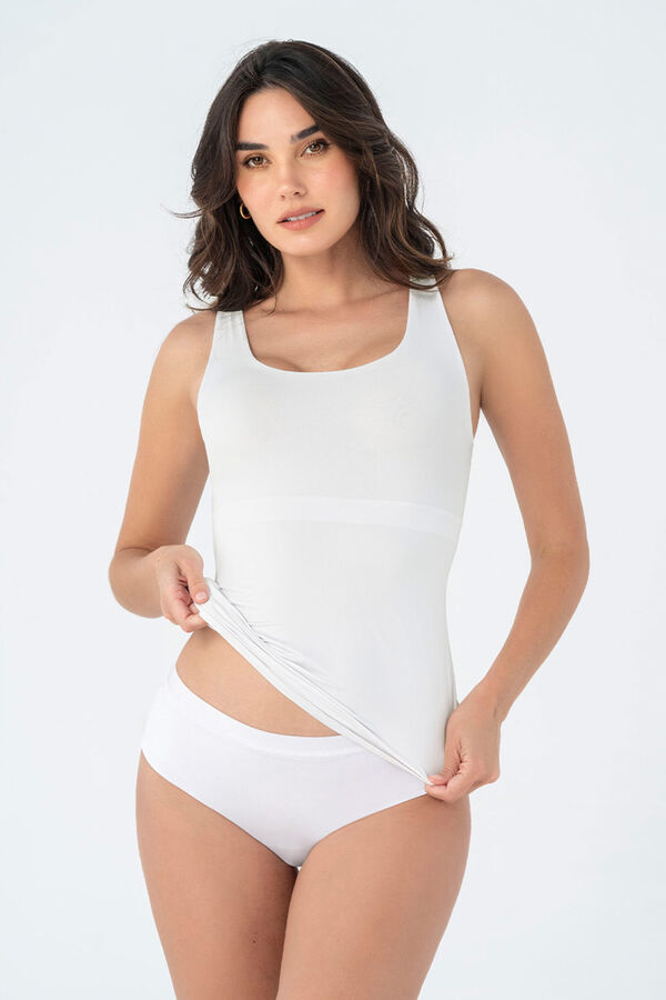 Leonisa Camiseta de control moderado con doble capa en abdomen blanco