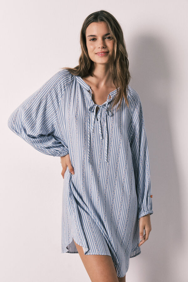 Women'secret Nuisette courte en viscose &agrave; imprim&eacute; rayures bleu bleu