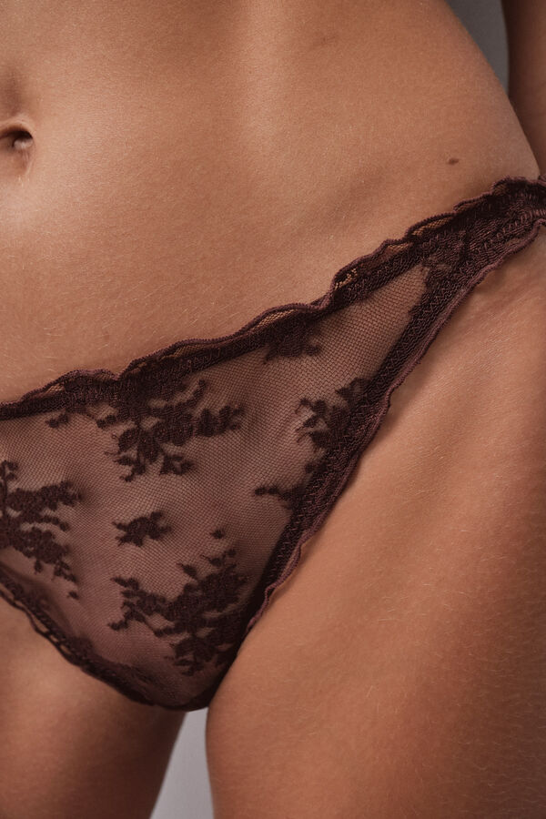 Women'secret Brown classic ruched lace panty nude