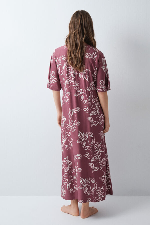 Women'secret Burgundy floral kaftan long nightgown printed