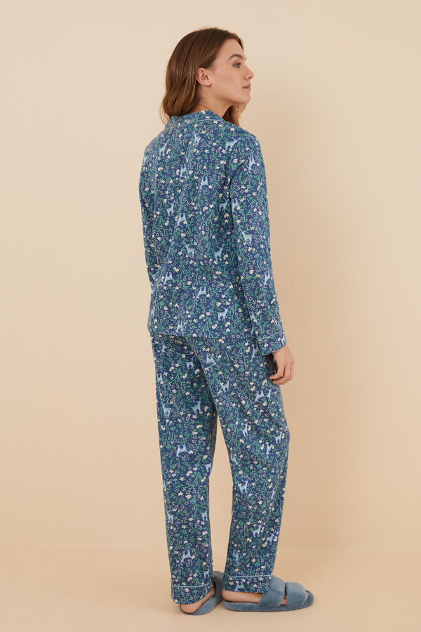 Womensecret Pijama camisero 100% algodón azul flores estampado