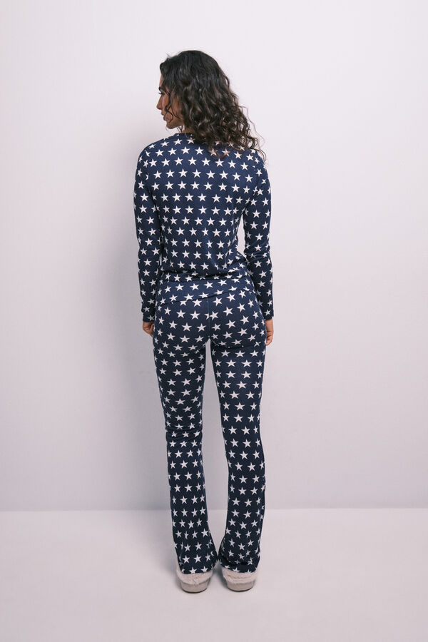 HI&BYE Navy blue star print long pyjamas blue