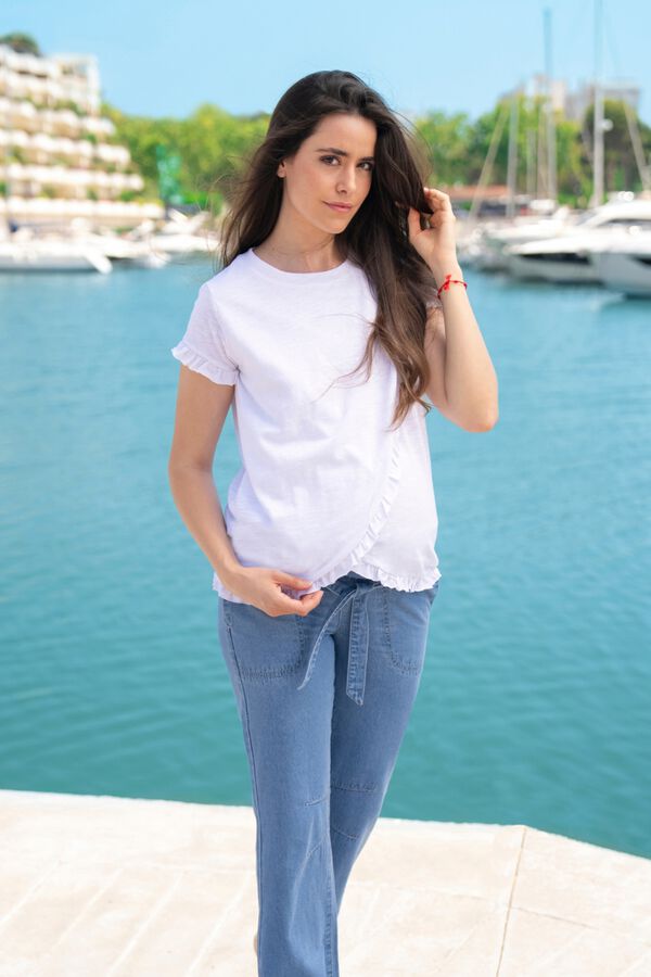Ohma Camiseta lactancia cruzada con volantes blanco