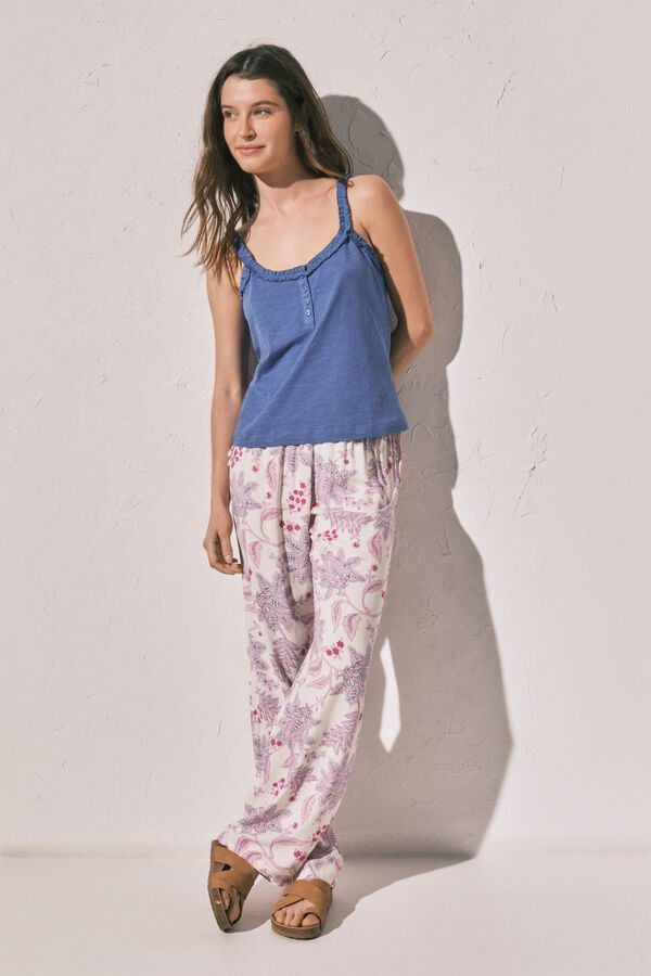 Women'secret T-shirt &agrave; bretelles &agrave; volants en coton bleu bleu