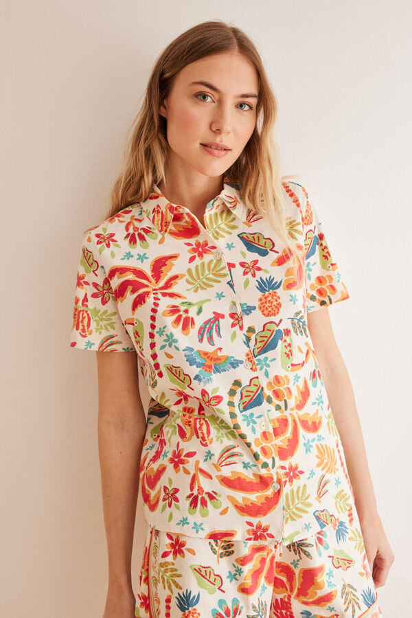Womensecret Kratka pidžama u stilu košulje od 100% pamuka sa tropskim dezenom Print