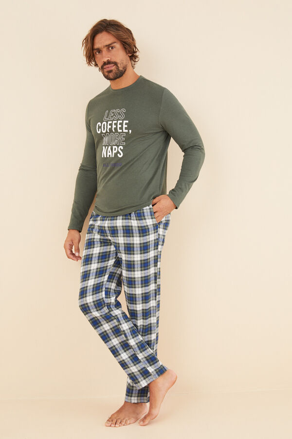 Pijama largo hombre 100% algodón verde, Ropa de dormir de hombre