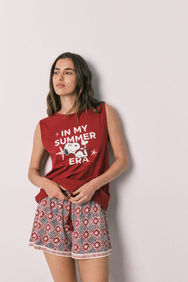 Women'secret Snoopy cotton sleeveless short pyjamas red