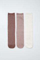 Women'secret Brown diamond texture 3-pack long socks nude