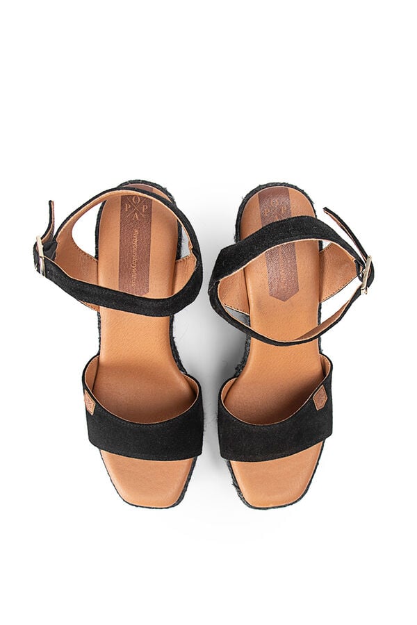 Womensecret Acapulco split leather high-wedge sandal Crna