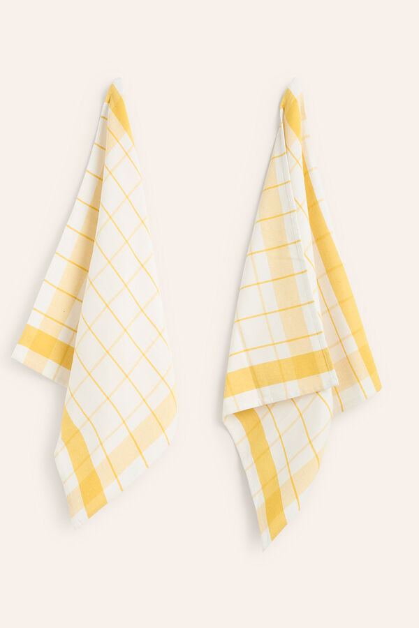 Calma House Aveiro set of 2 mustard check tea towels printed