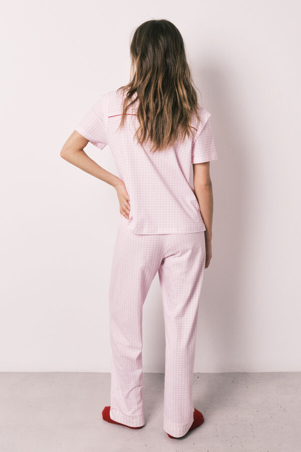 Women'secret Cotton striped short sleeve long pyjamas pink