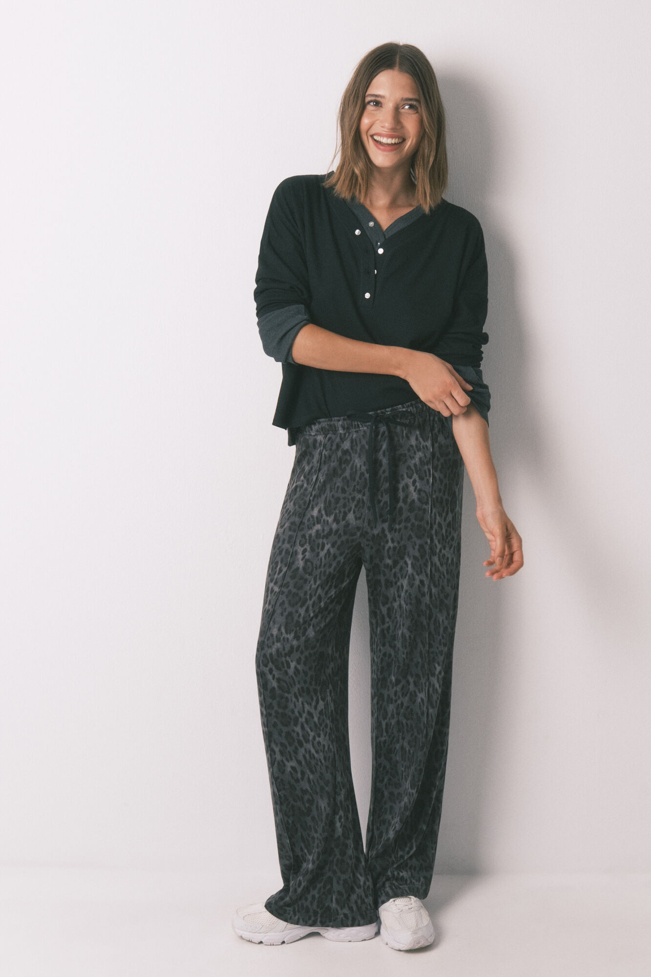 Women'secret Black waffle long sleeve T-shirt