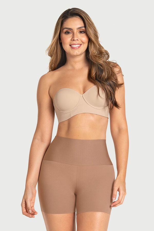 Leonisa Short de control moderado aspecto invisible con faj&oacute;n antideslizante marr&oacute;n