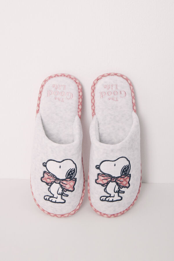 Womensecret Zapatilla casa destalonada Snoopy gris rosa