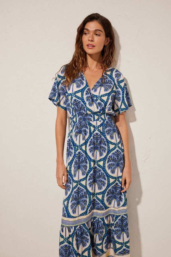 Womensecret Tropical print maxi dress blue