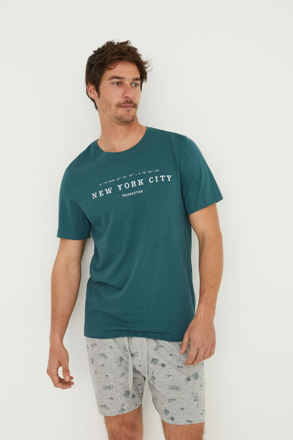 Womensecret Pijama corto 100% algodón New York verde