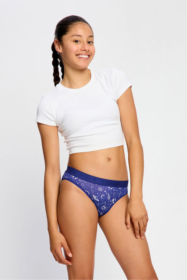 Modibodi Braga Menstrual Teen Algod&oacute;n Org&aacute;nico Flujo Abundante Blue estampado