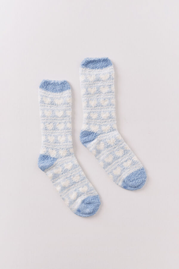 Women'secret Long hair socks with blue heart print blue