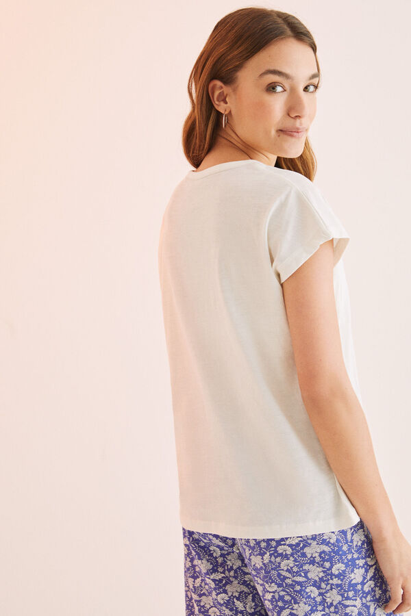 Womensecret T-shirt 100% algodão manga curta branca bege