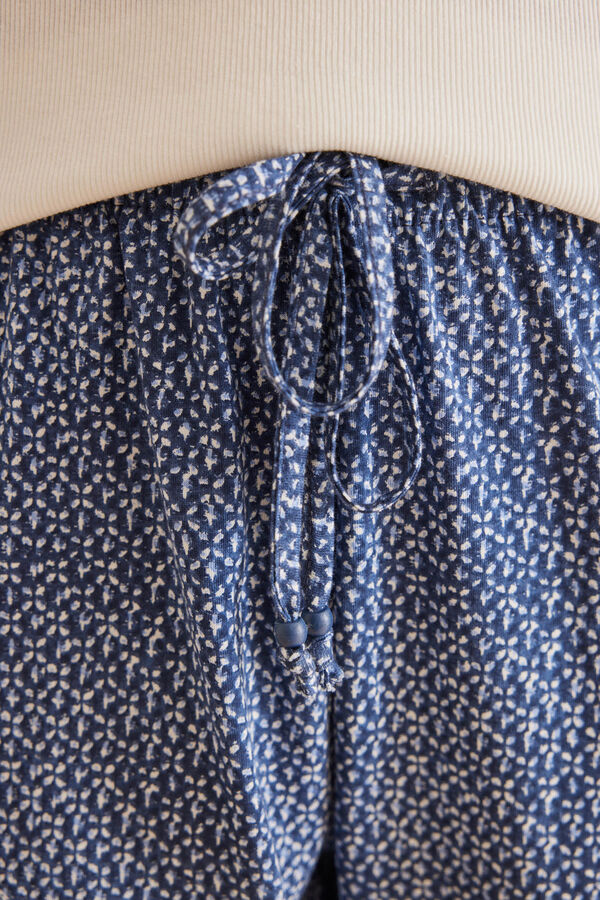 Womensecret Geometrikus mintás hosszú nadrág, 100% pamutból kék