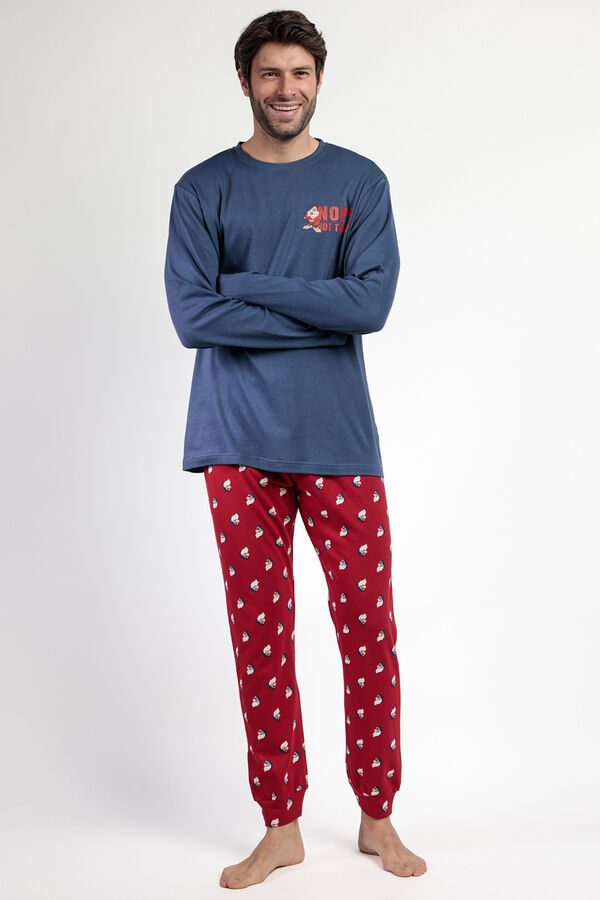 Admas Pijama largo Grumpy 100% algod&oacute;n para hombre azul