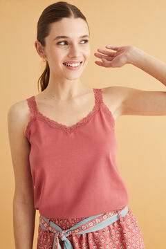 Womensecret 100% cotton and lace vest top pink