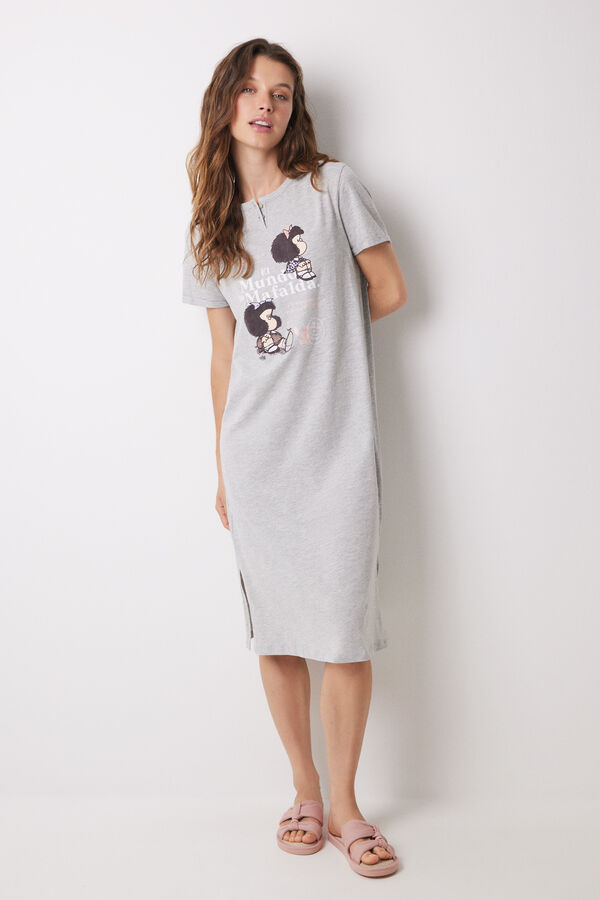 Womensecret Mafalda 100% cotton midi nightgown grey