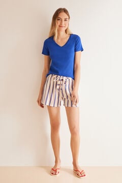Womensecret Shorts 100% algodón allover rayas azul