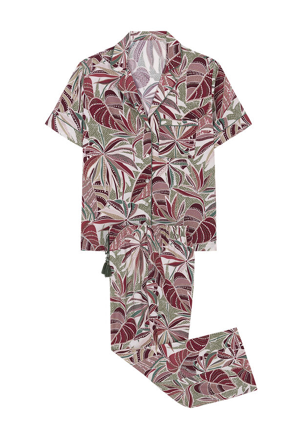 Womensecret Trópusi mintás, hosszú, inges pizsama rávasalt mintás