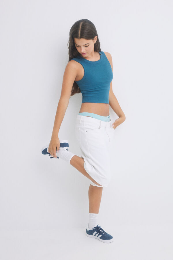 Womensecret Crop top coton bleu bleu