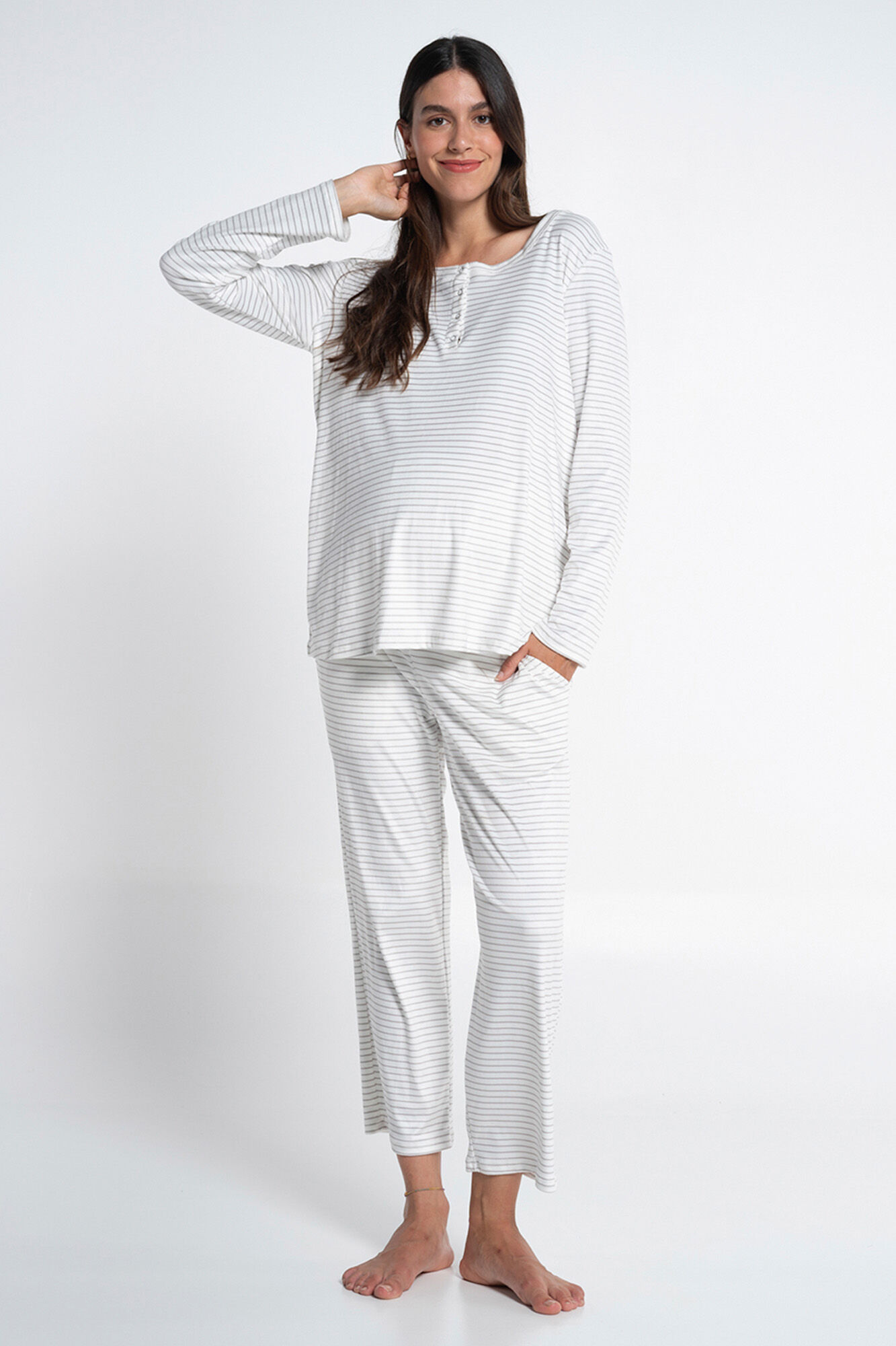 Ohma! Pacote de pijama de pr&eacute;-mam&atilde; em velour listrado