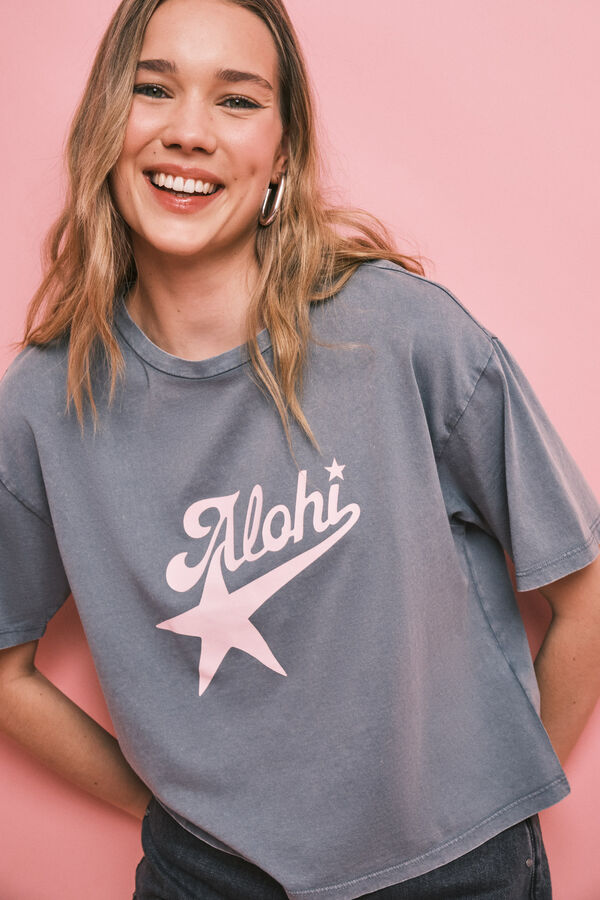 HI&BYE Grey cotton short sleeve T-shirt grey