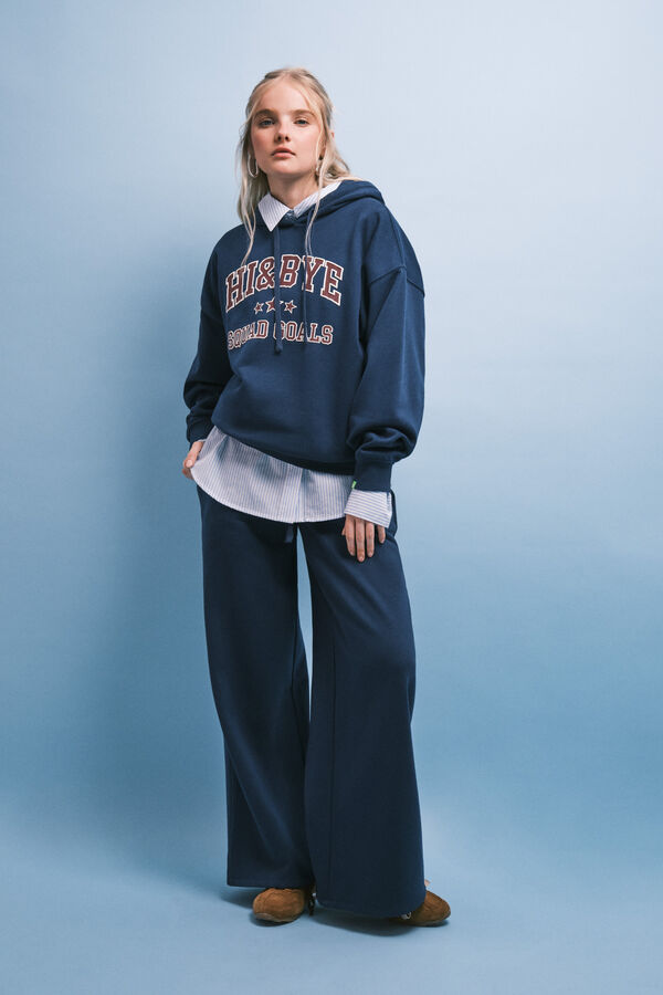 HI&BYE Blue fleece hooded sweatshirt logo blue