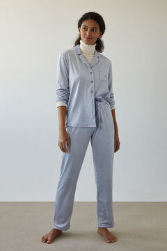 Womensecret Langer Hemd-Pyjama mit blauen Streifen Blau