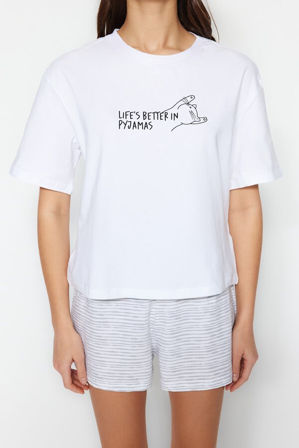 Trendyol Pijama de punto a rayas blanco