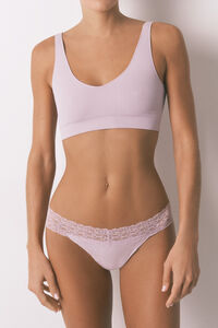 Women'secret Tanga lisa algod&oacute;n y encaje rosa