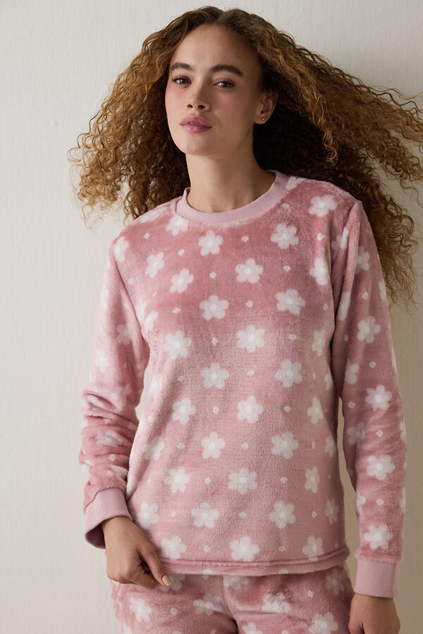 Penti Conjunto de pijama de manga larga con cuello redondo y estampado floral Pretty Daisies rosa