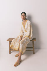 Women'secret Robe caftan jacquard fleurs beige