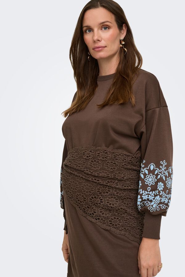 Only Maternity Vestido corto manga larga maternity marr&oacute;n