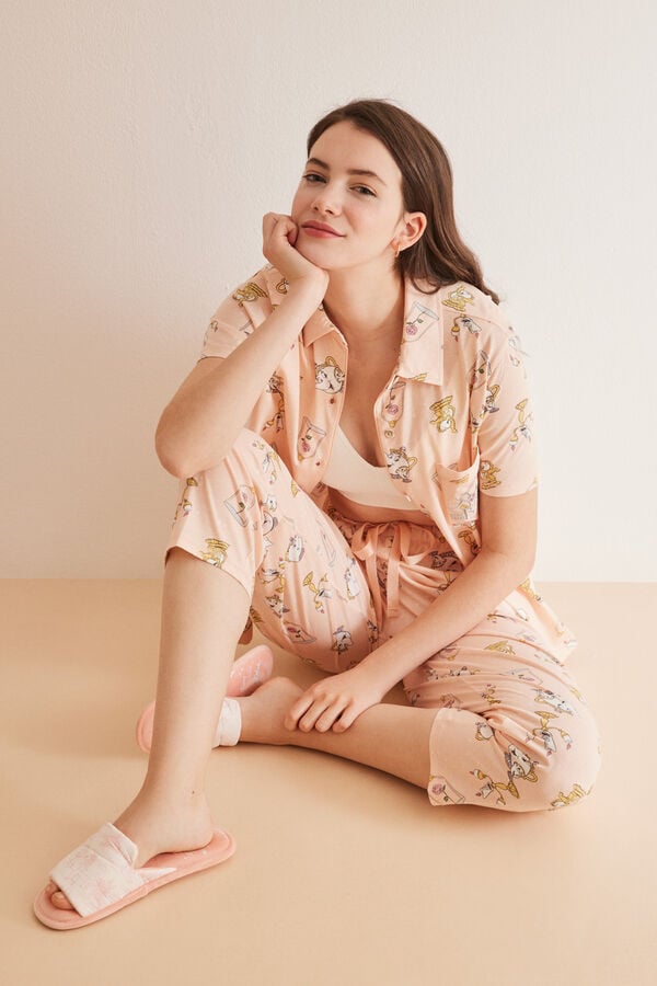 Womensecret Pyjama chemise 100 % coton Disney La belle et la bête rose