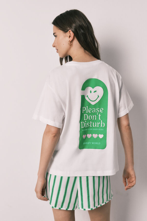 Women'secret Wei&szlig;es Baumwoll-Pyjama kurz SmileyWorld&reg; Naturwei&szlig;