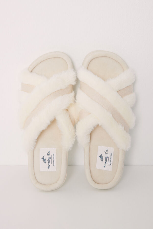 Womensecret Beige padded house slippers grey