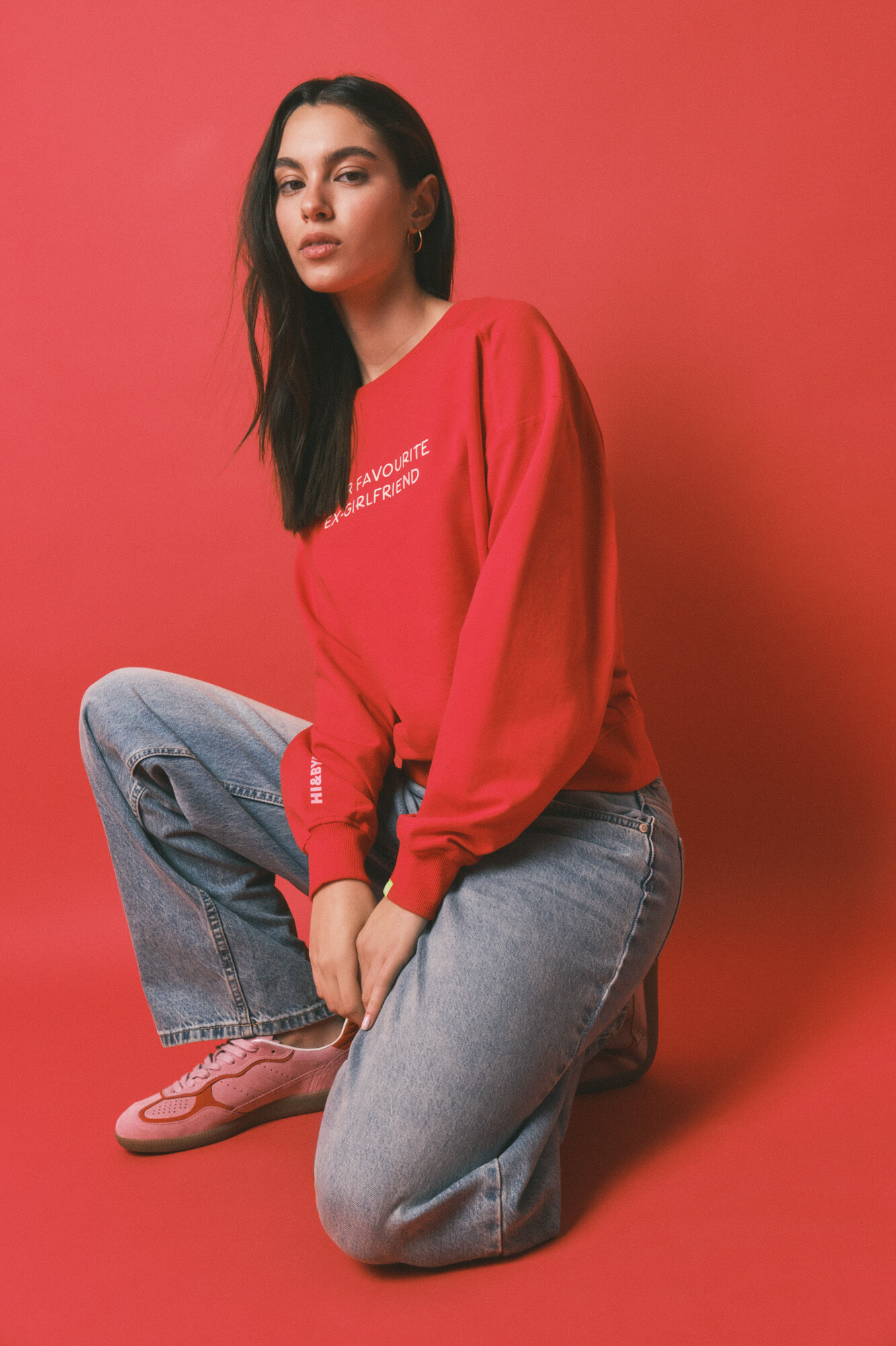 HI&BYE Sudadera corta lisa felpa algod&oacute;n roja