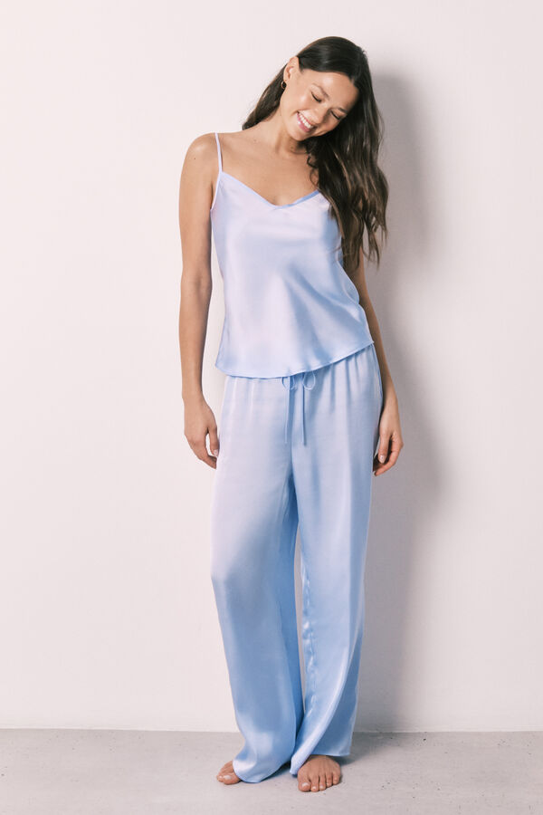 Women'secret Pyjama long en satin bleu bleu