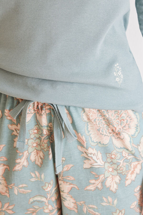 Womensecret Langer Pyjama Baumwolle Blau Blumen Blau