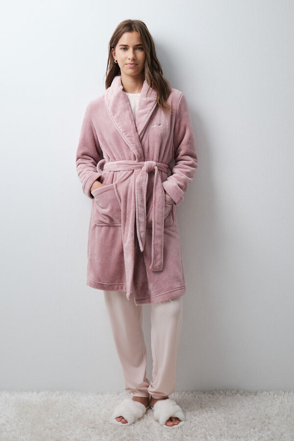 Women'secret Pink fleece long wrap robe pink