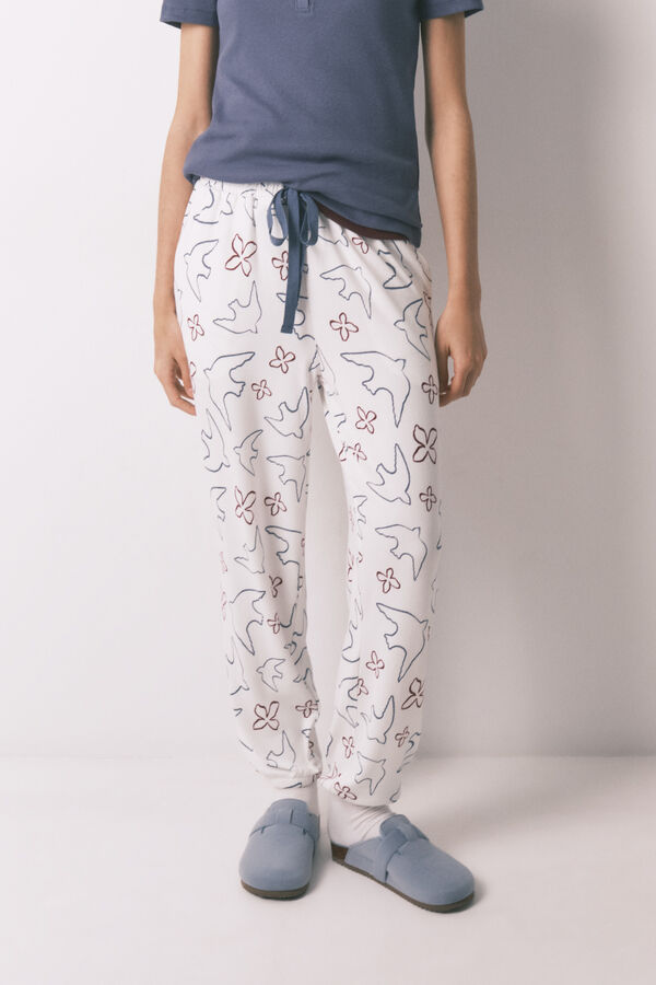 Women'secret White long bird print trousers white