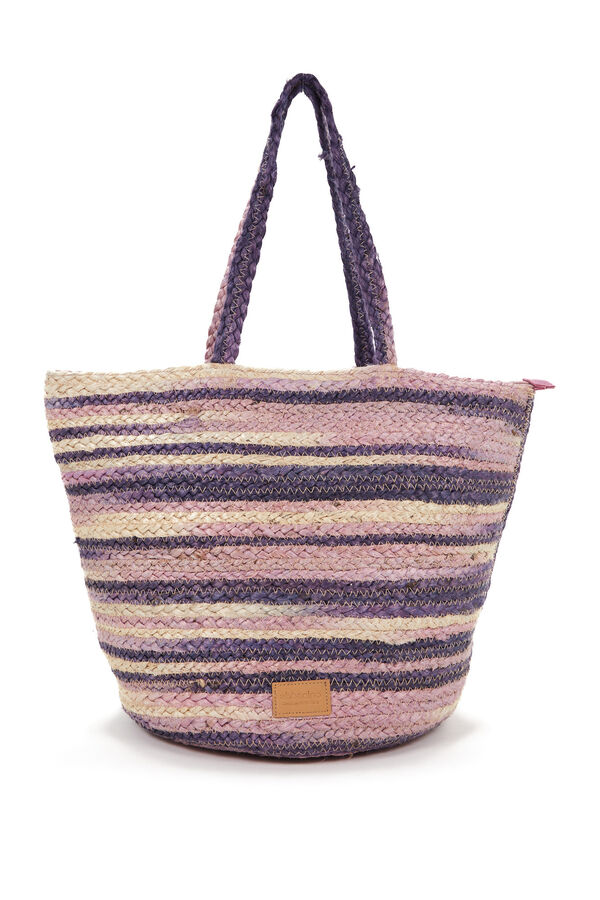 Womensecret Large striped raffia basket bag pink